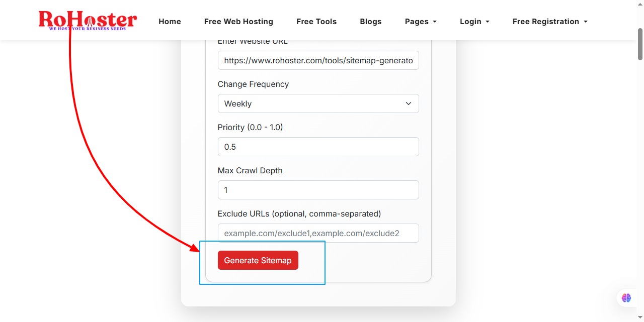 How to Use the Sitemap Generator Tool by RoHoster