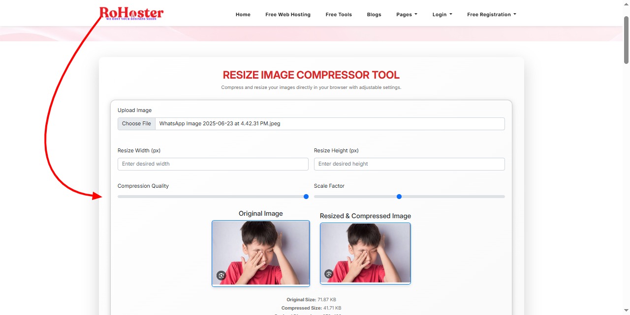 How to Use the Resize Image Compressor Tool by RoHoster