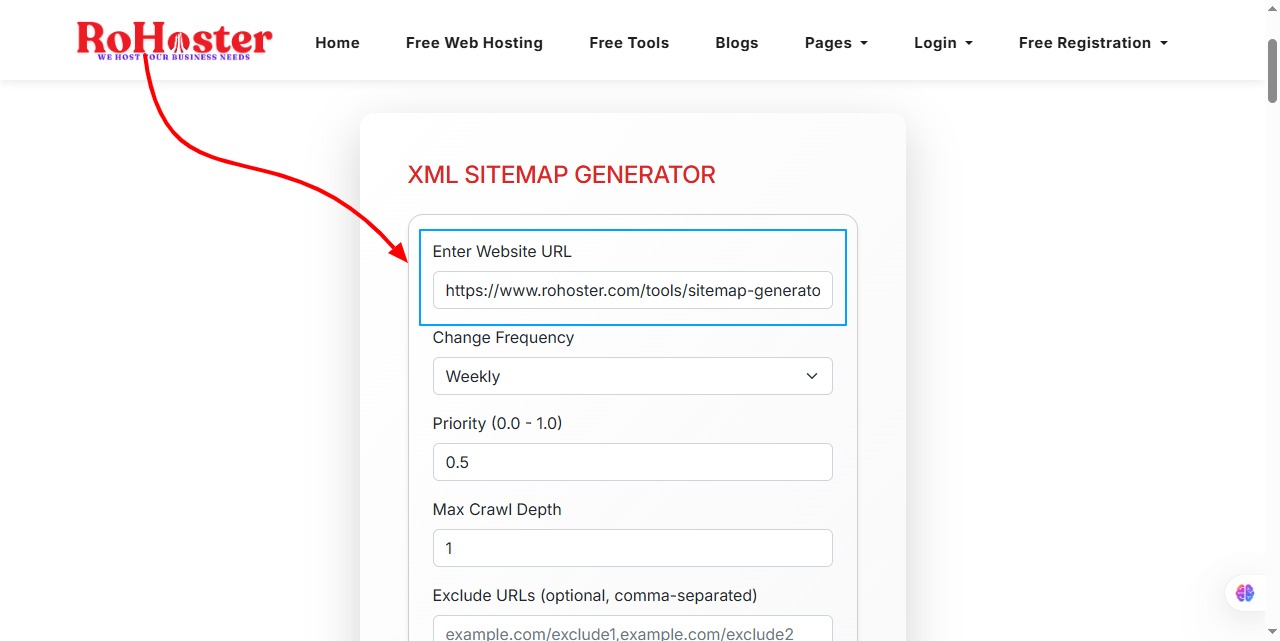 How to Use the Sitemap Generator Tool by RoHoster