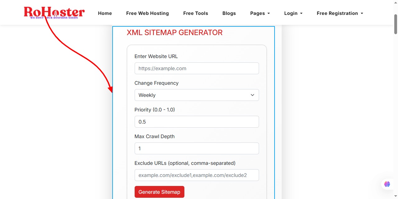 How to Use the Sitemap Generator Tool by RoHoster